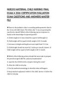 NUR2513 MATERNAL CHILD NURSING FINAL EXAM A 2026 CERTIFICATION EVALUATION EXAM QUESTIONS AND ANSWERS MASTER FILE