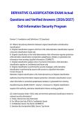 DERIVATIVE CLASSIFICATION EXAM Actual Questions and Verified Answers &lpar;2026&sol;2027&rpar; DoD Information Security Program