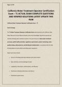 California Water Treatment Operator Certification Exam &ndash; T1 ACTUAL EXAM COMPLETE QUESTIONS AND VERIFIED SOLUTIONS LATEST UPDATE THIS YEAR