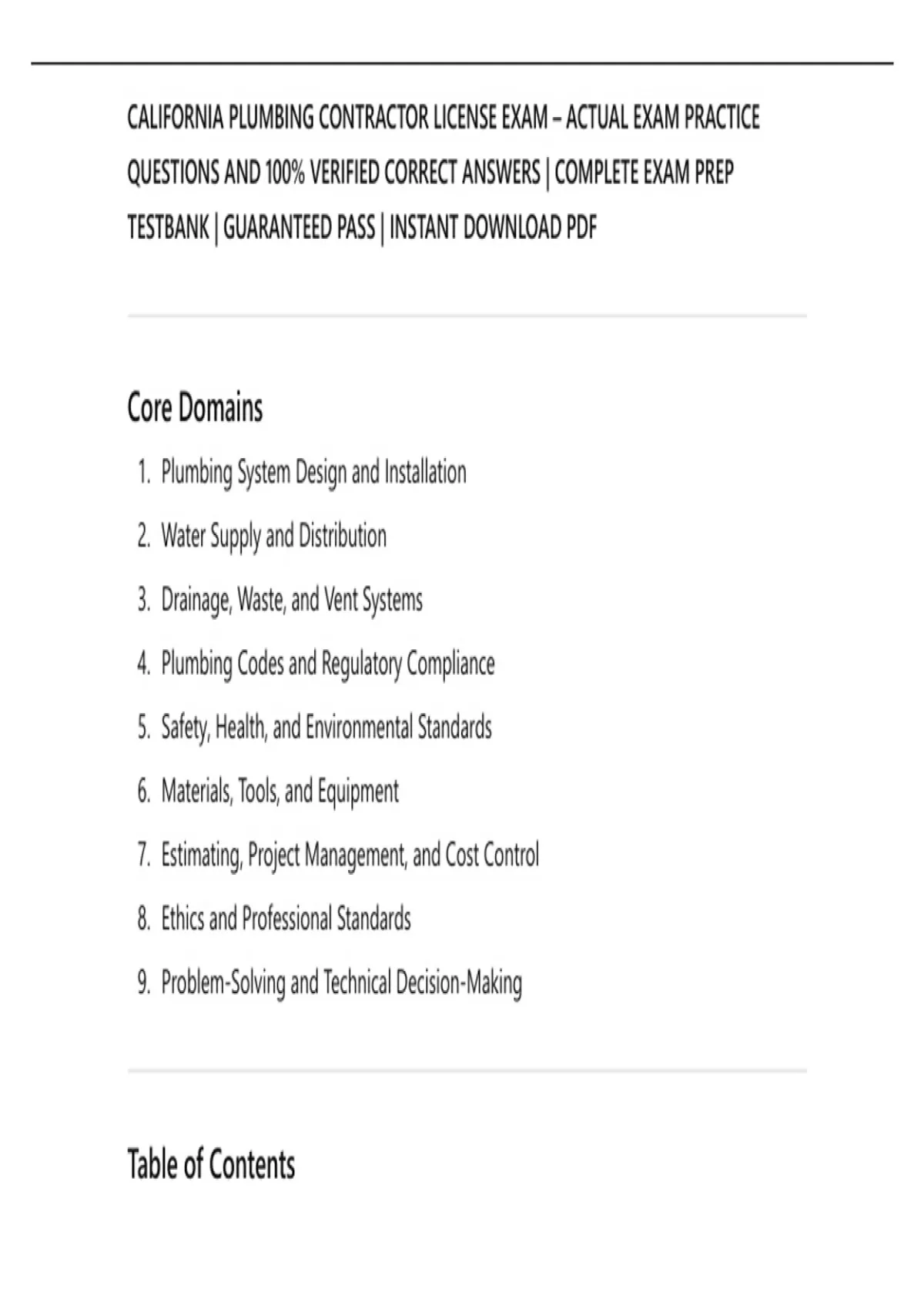 CALIFORNIA PLUMBING CONTRACTOR LICENSE EXAM – ACTUAL EXAM PRACTICE QUESTIONS AND 100% VERIFIED ...