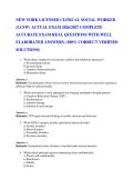 NEW YORK LICENSED CLINICAL SOCIAL WORKER  &lpar;LCSW&rpar; ACTUAL EXAM 2026&sol;2027 COMPLETE  ACCURATE EXAM REAL QUESTIONS WITH WELL  ELABORATED ANSWERS&period; &lpar;100&percnt; CORRECT VERIFIED SOLUTIONS&rpar; 
