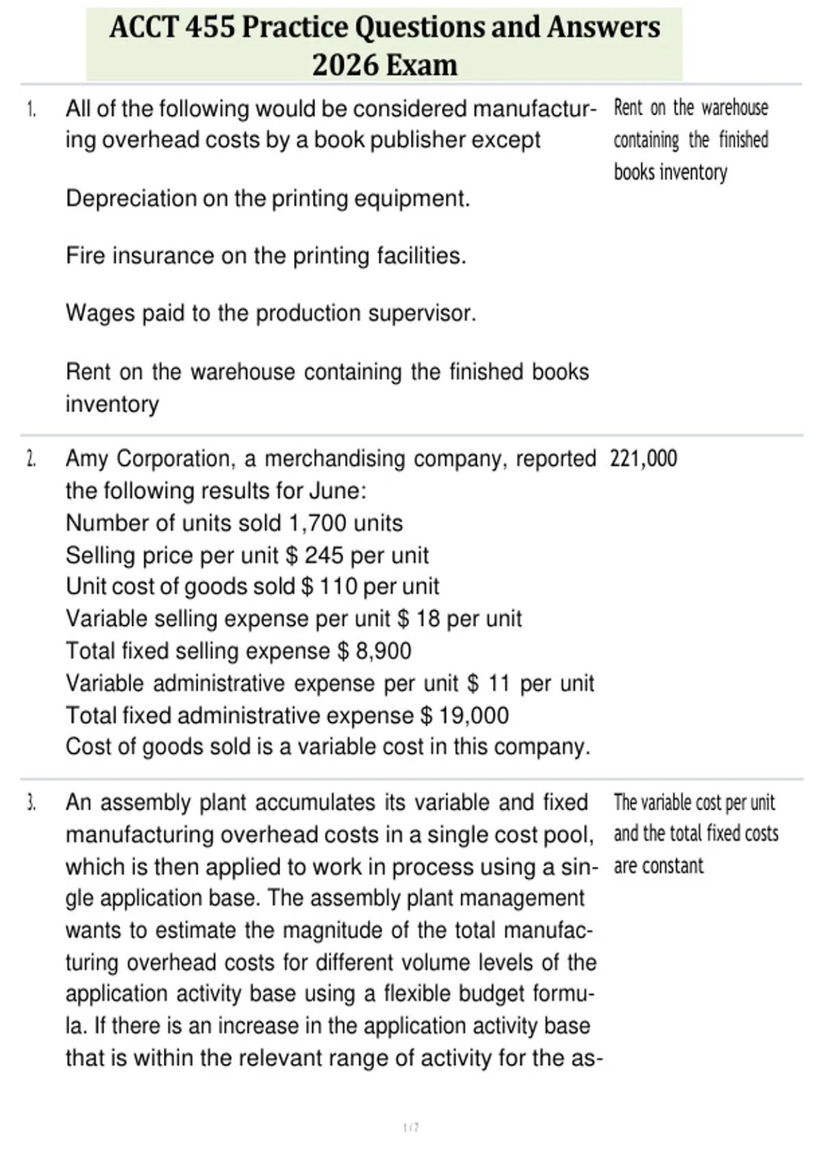 ACCT 455 Practice Questions and Answers 2026 Exam - ACCT 455 - Stuvia US