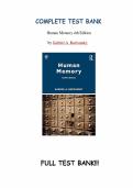 Test bank for Human Memory 4th Edition with test questions and answers graded A&plus;