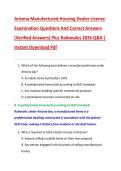 Arizona Manufactured Housing Dealer License  Examination Questions And Correct Answers  &lpar;Verified Answers&rpar; Plus Rationales 2026 Q&A &vert;  Instant Download Pdf 