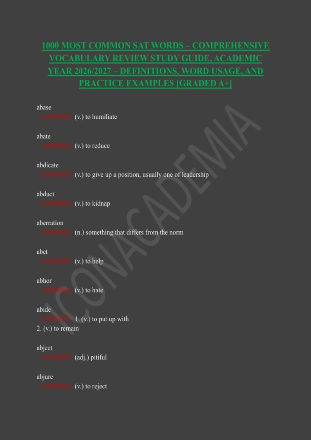 1000 MOST COMMON SAT WORDS – COMPREHENSIVE VOCABULARY REVIEW STUDY ...