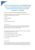 Florida 2-40 Health Insurance Exam 2026&sol;2027 Actual Exam &vert; 85 Verified Questions and Correct Answers &vert; Florida Health Insurance Agent License &vert; Pass Guaranteed - A&plus; Graded