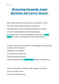 JB learning Paramedic Actual Questions And Correct Answers