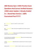 ABO Review Quiz 1 With Practice Exam  Questions And Correct Verified Answers  &vert;2026 Latest Update &vert; Already Graded  A&plus; &vert; Brand New Version &vert; 100&percnt;  Guaranteed Pass&excl;&excl;&excl;&excl;&excl;&excl;&excl;&excl;