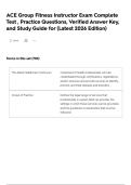 ACE Group Fitness Instructor Exam Complete Test &comma; Practice Questions&comma; Verified Answer Key&comma; and Study Guide for &lpar;Latest 2026 Edition&rpar;