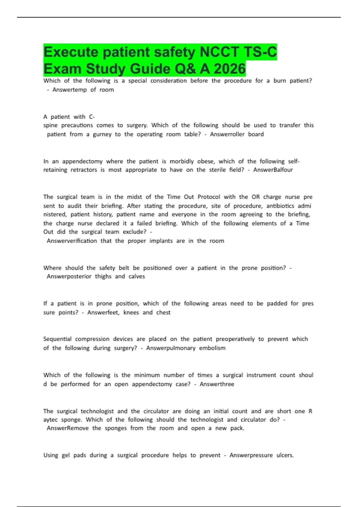 Execute patient safety NCCT TS-C Exam Study Guide Q& A 2026 - TSC ...