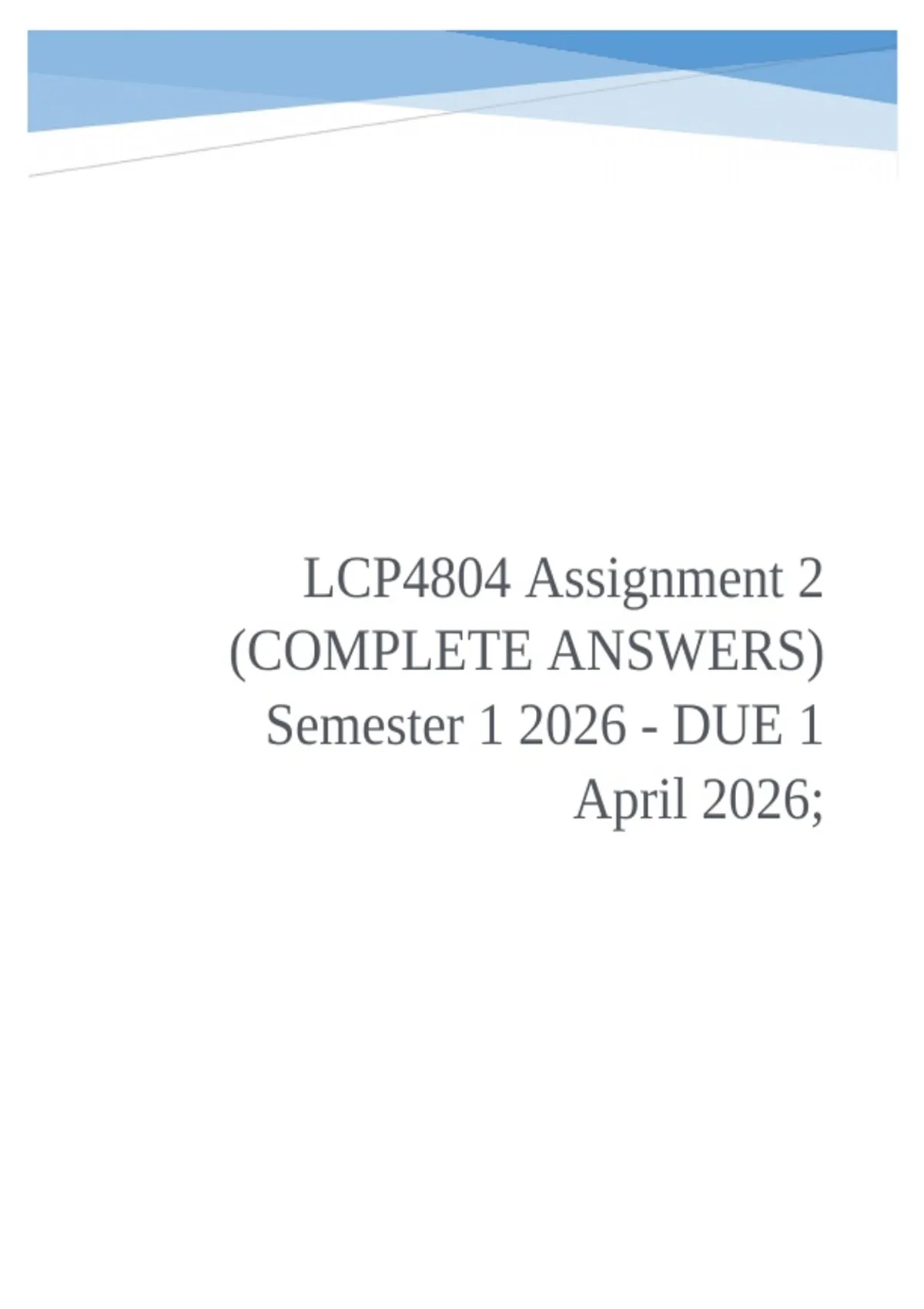 LCP4804 Assignment 2 (COMPLETE ANSWERS) Semester 1 2026 - DUE 1 April ...