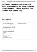 Periodontics Final Study Guide Exam &vert;&vert; 2026 &lpar;Actual Exam&rpar; Questions with verified Answers &vert; FREQUENTLY MOST TESTED QUESTIONS AND VERIFIED SOLUTIONS &commat; 2026