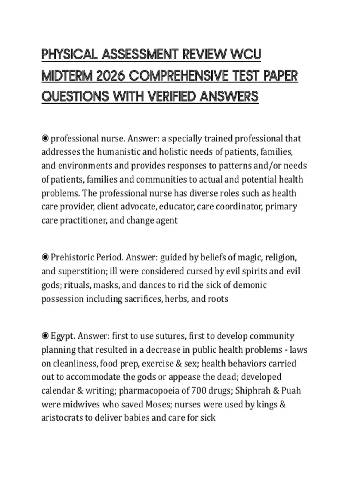 Test Paper Questionnaire PHYSICAL ASSESSMENT REVIEW WCU MIDTERM 2026 COMPREHENSIVE TEST PAPER ...