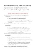 AQA PSYCHOLOGY A LEVEL PAPER 3 ACTUAL EXAM 2026&sol;2027 &vert; 7182 Specification &vert; 45 Questions with Complete Marking Scheme &vert; Pass Guaranteed - A&plus; Graded