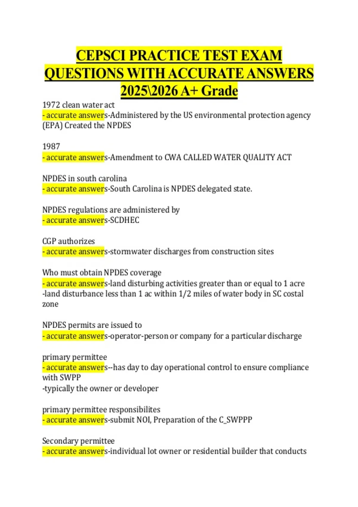 CEPSCI PRACTICE TEST EXAM QUESTIONS WITH ACCURATE ANSWERS A+ Grade ...