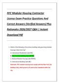 NYC Modular Housing Contractor License Exam Practice Questions And Correct Answers &lpar;Verified Answers&rpar; Plus Rationales 2026&sol;2027 Q&A &vert; Instant Download Pdf