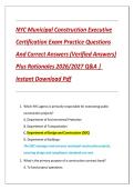 NYC Municipal Construction Executive Certification Exam Practice Questions And Correct Answers &lpar;Verified Answers&rpar; Plus Rationales 2026&sol;2027 Q&A &vert; Instant Download Pdf