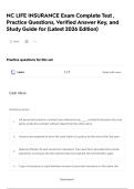 NC LIFE INSURANCE Exam Complete Test &comma; Practice Questions&comma; Verified Answer Key&comma; and Study Guide for &lpar;Latest 2026 Edition&rpar;