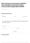 EPIC Training Exam study guide COMPLETE EXAM Questions and Answers &lpar;Verified Answers&rpar; &lpar;Latest Update 2026&rpar; UPDATE&excl;&excl;  