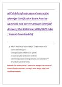 NYC Public Infrastructure Construction Manager Certification Exam Practice Questions And Correct Answers &lpar;Verified Answers&rpar; Plus Rationales 2026&sol;2027 Q&A &vert; Instant Download Pdf