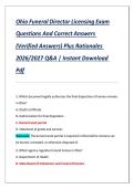 Ohio Funeral Director Licensing Exam Questions And Correct Answers &lpar;Verified Answers&rpar; Plus Rationales 2026&sol;2027 Q&A &vert; Instant Download Pdf