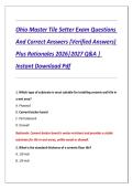 Ohio Master Tile Setter Exam Questions And Correct Answers &lpar;Verified Answers&rpar; Plus Rationales 2026&vert;2027 Q&A &vert; Instant Download Pdf
