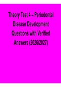 Theory Test 4 &ndash; Periodontal Disease Development Questions with Verified Answers 2026