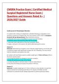CMSRN Practice Exam &vert; Certified Medical  Surgical Registered Nurse Exam &vert;  Questions and Answers Rated A&plus; &vert;  2026&sol;2027 Guide