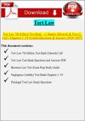 Tort Law 7th Edition Test Bank &ndash; J&period; Stanley Edwards & Traci L&period; Cull &vert; Chapters 1&ndash;19 Verified Questions & Answers &lpar;2026&ndash;2027&rpar;