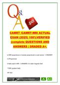 CAMRT MRI Exam Prep &lpar;350 Questions&rpar; &ndash; MRT202 Magnetic Resonance Imaging&comma; University of Toronto&comma; MRI Physics&comma; Safety & Image Contrast Q&A
