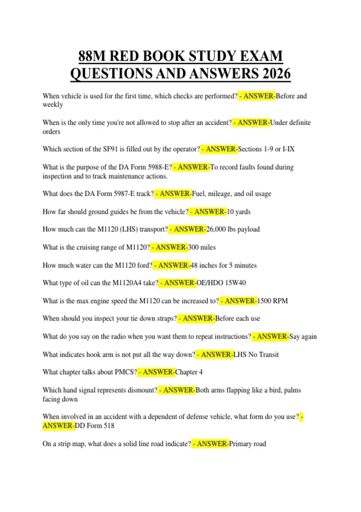 88M RED BOOK STUDY EXAM QUESTIONS AND ANSWERS 2026 - 88m - Stuvia US