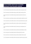 Home Health Aide Exam Complete Questions And Answers Solved 