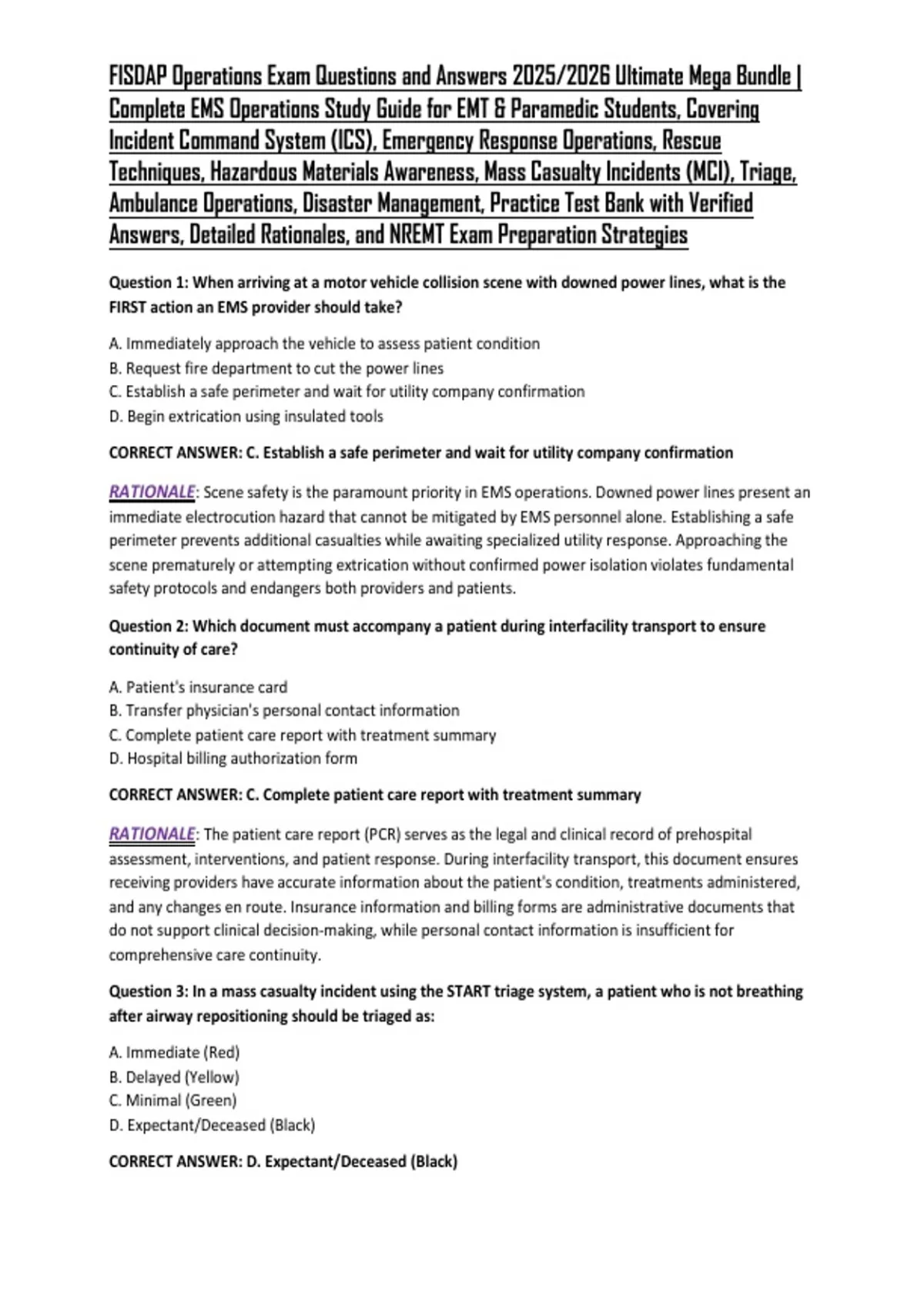 FISDAP Operations Exam Questions and Answers 2025/2026 Ultimate Mega ...