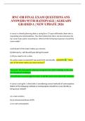 RNC-OB FINAL EXAM QUESTIONS ANS ANSWERS WITH RATIONALE &vert; ALREADY GRADED A &vert; NEW UPDATE 2026