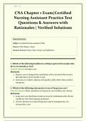 CNA Chapter 1 Exam 2026&sol;2027 &vert; Certified Nursing Assistant Practice Test &vert; Questions & Answers with Rationales &vert; OBRA&comma; Residents' Rights&comma; Healthcare Settings  &vert; Grade A&plus; &vert; Verified Solutions