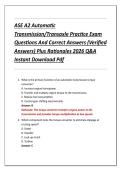 ASE A2 Automatic  Transmission&sol;Transaxle Practice Exam  Questions And Correct Answers &lpar;Verified  Answers&rpar; Plus Rationales 2026 Q&A  Instant Download Pdf 