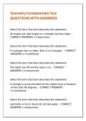 Geometry Fundamentals Test QUESTIONS WITH ANSWERS