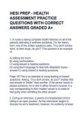 HESI PREP - HEALTH  ASSESSMENT PRACTICE  QUESTIONS WITH CORRECT  ANSWERS GRADED A&plus; 