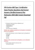 EPA Section 608 Type I Certification  Exam Practice Questions And Correct  Answers &lpar;Verified Answers&rpar; Plus  Rationales 2026 Q&A Instant Download  Pdf 