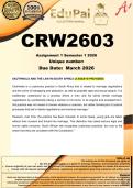 CRW2603 Assignment 1 &lpar;COMPLETE ANSWERS&rpar; Semester 1 2026 - DUE March 2026