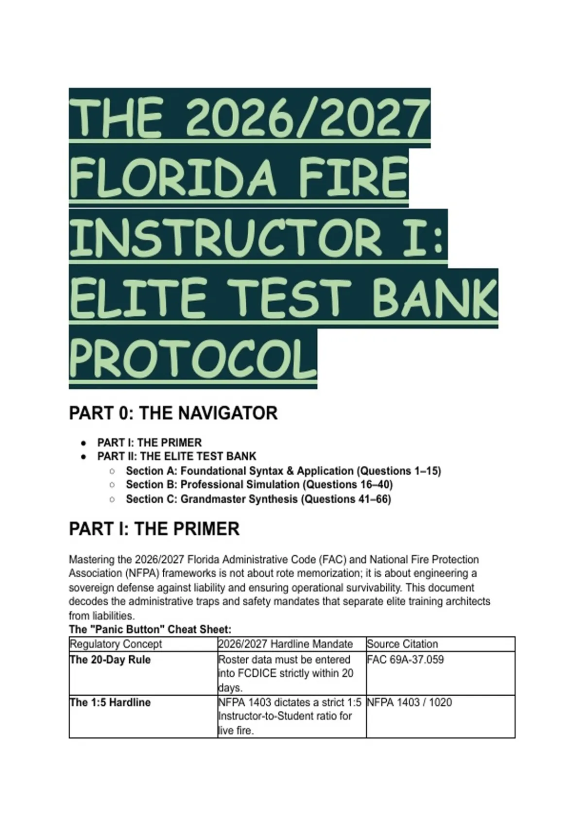 2026/2027 Florida Fire Instructor I Certification: Elite Test Bank &amp; NFPA 1020 Study Guide ...