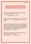 Life Insurance Exam Practice Questions and Answers 2026 &ndash; Complete Review &vert; Verified Answers &vert; Already Graded A&plus;
