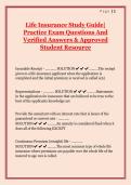 Life Insurance Study Guide &ndash; Practice Exam Questions & Verified Answers &vert; Approved Student Resource &vert; Already Graded A&plus;