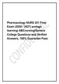 Pharmacology NURS 251 Final Exam &lpar;2026 &sol; 2027&rpar; portage learning&sol; ABCnursing&sol;Geneva College Questions and Verified Answers&comma; 100&percnt; Guarantee Pass