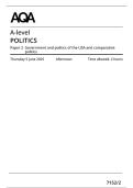 AQA MERGED QUESTION PAPER AND MARK SCHEME 2025 A-level POLITICS 7152&sol;2 Paper 2  Government and politics of the USA and comparativepolitics
