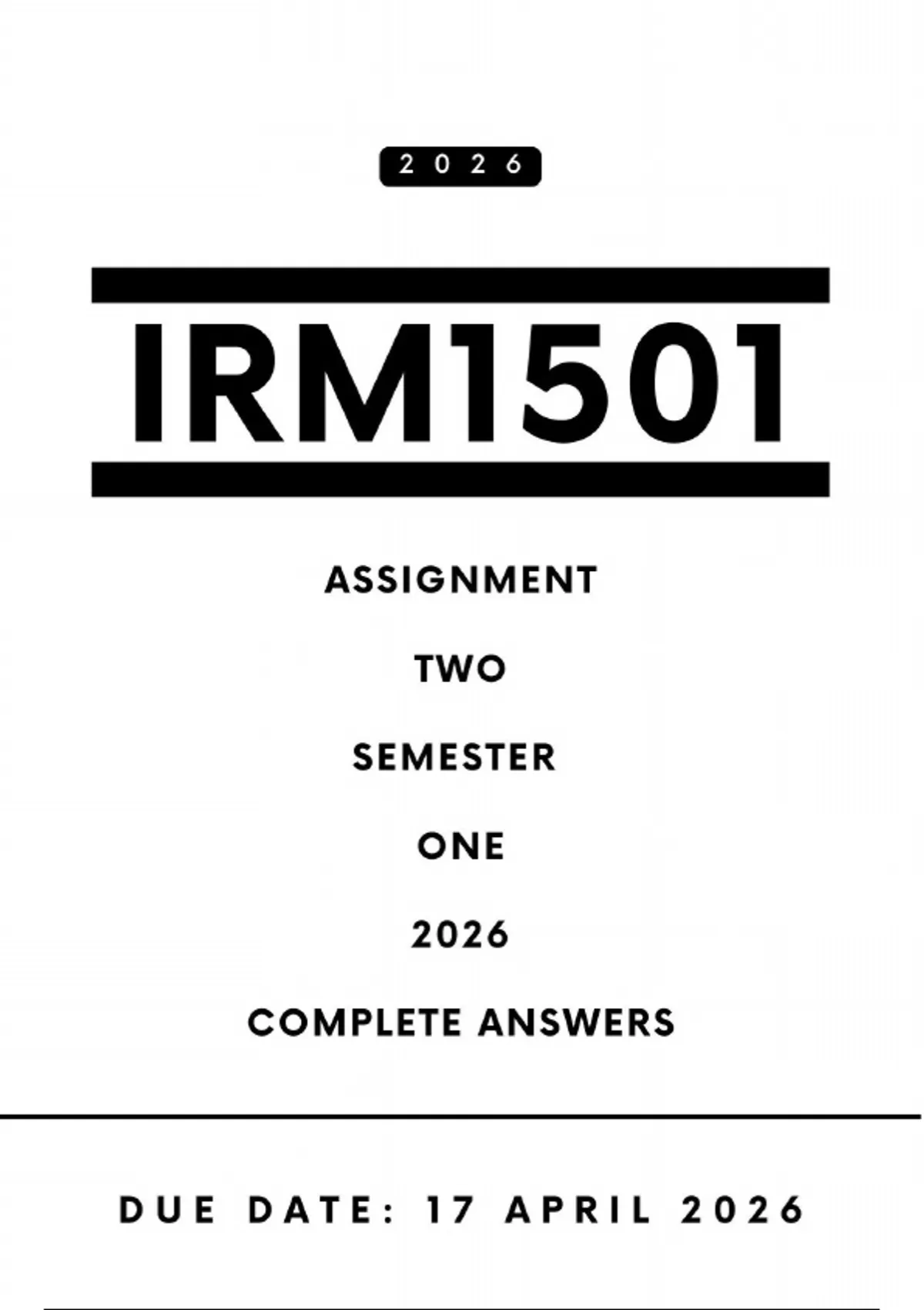 IRM1501 Assignment 2 Answers - Semester 1 , 2026 | Due Date 17 April ...