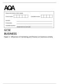 AQA MERGED QUESTION PAPER AND MARK SCHEME 2025 GCSE BUSINESS 8132&sol;2 Paper 2  Influences of marketing and finance on business activity