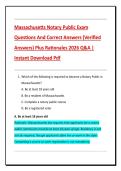 Massachusetts Notary Public Exam  Questions And Correct Answers &lpar;Verified  Answers&rpar; Plus Rationales 2026 Q&A &vert;  Instant Download Pdf