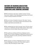 HISTORY OF NURSING EDUCATION COMPREHENSIVE REVIEW 2026 FULL QUESTIONS AND VERIFIED ANSWERS