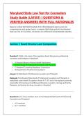 Maryland State Law Test for Counselors  Study Guide &lpar;LATEST&rpar; &vert; QUESTIONS &  VERIFIED ANSWERS WITH FULL RATIONALES 